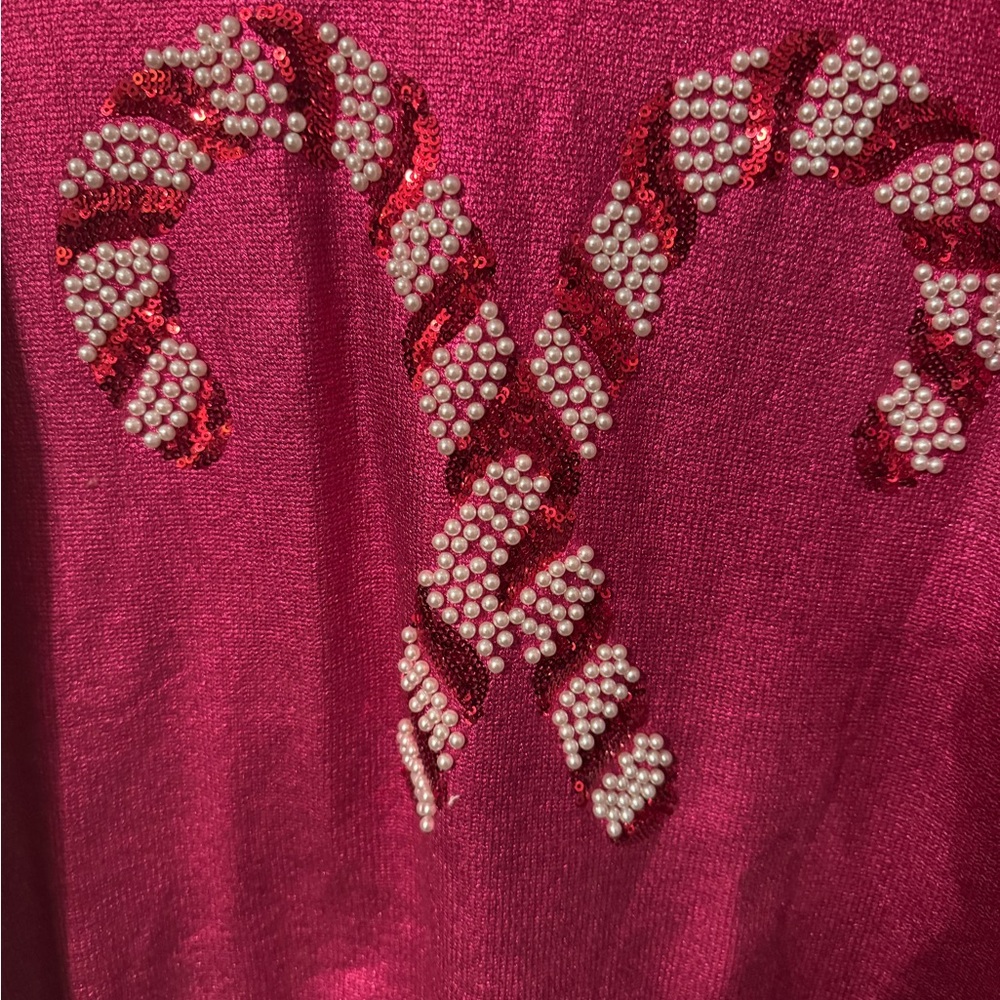 Queen of Sparkle Pink Candy Cane Sweater XL - Picture 2 of 4